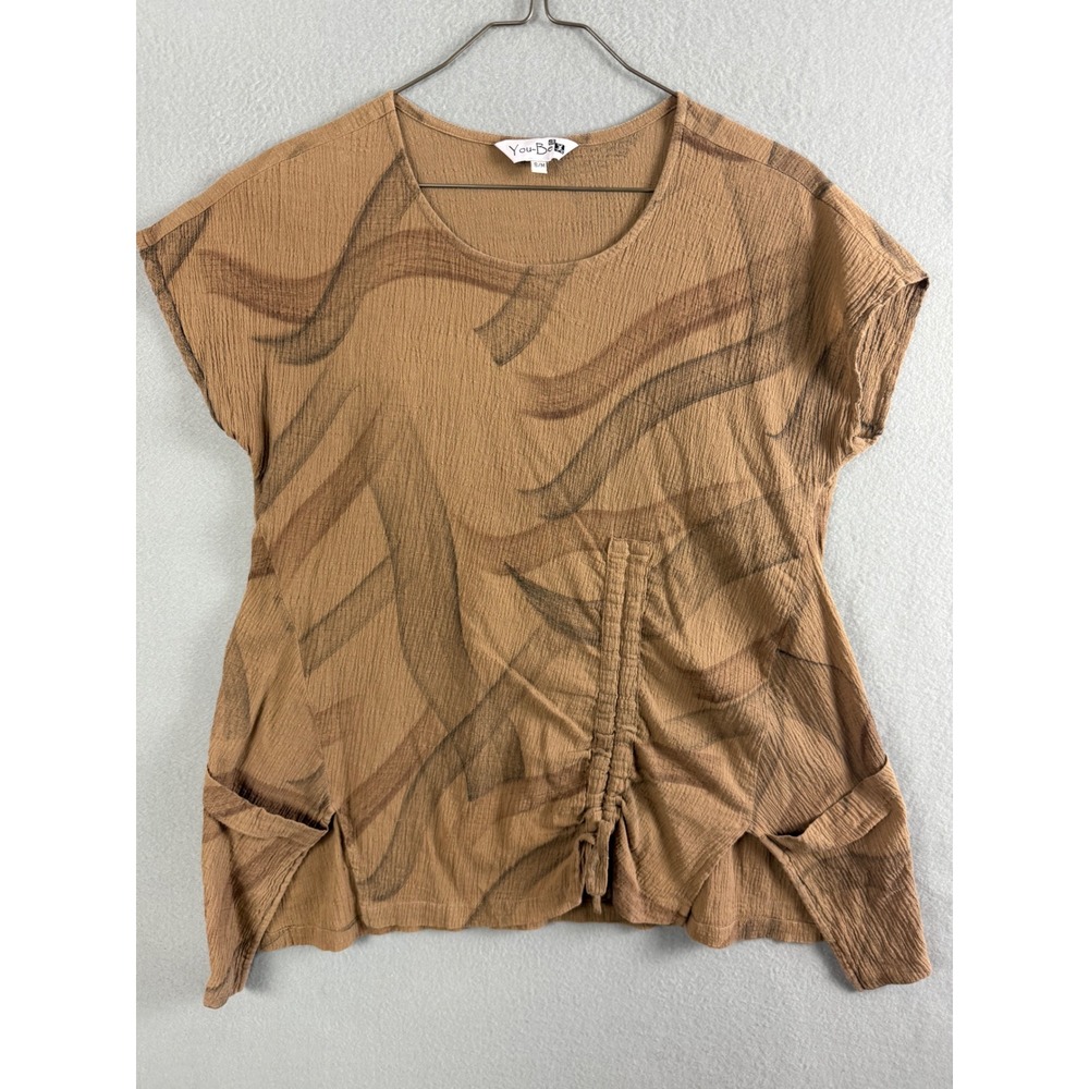 You-Be Top Women's S/M Abstract Print Tunic Top with Pockets Unique‎ Design